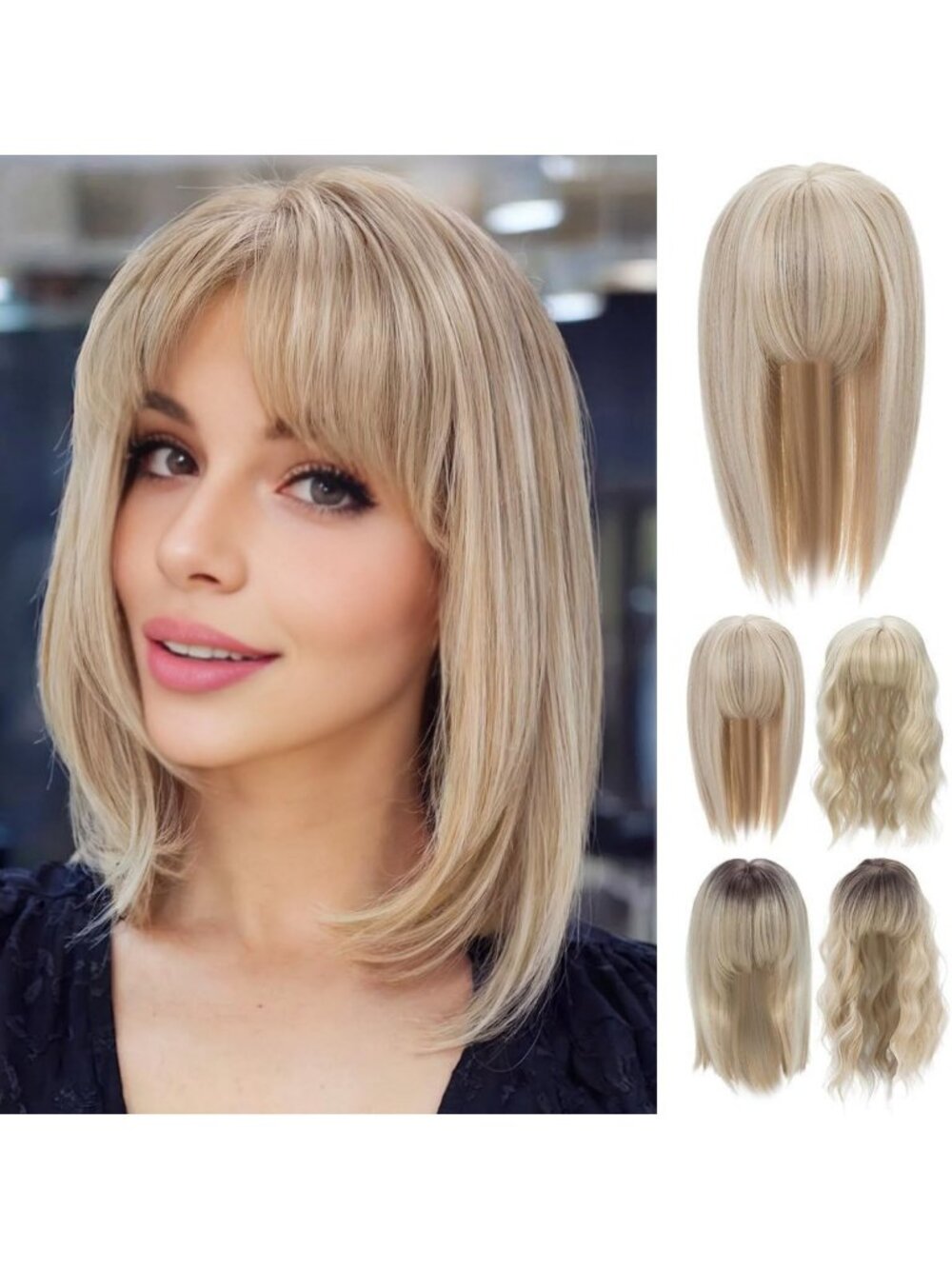 Thinning Hair Rose Bud Toppers for Women - 14" Highlight Blonde Straight